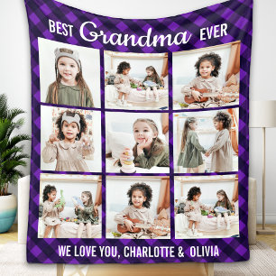 Best Grandma Ever Plaid Custom 9 Photo Grandmother Fleecedecke