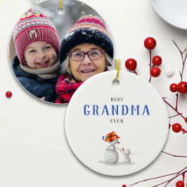 Best Grandma Ever Snowman Photo Keramik Ornament