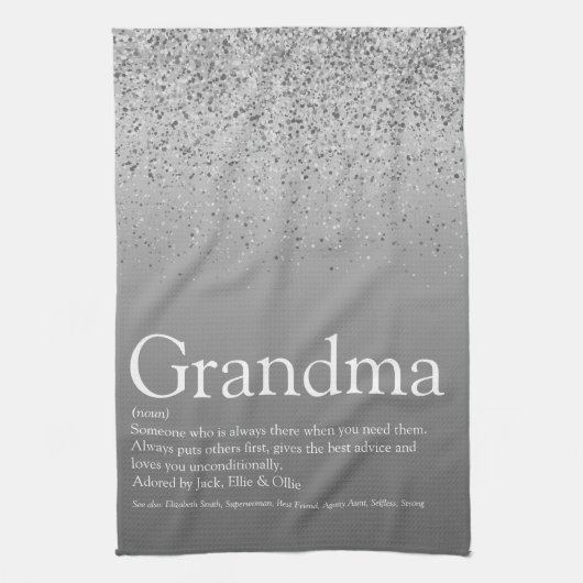 Best Grandma Grandmother Definition Silver Glitter Geschirrtuch (Vertikal)
