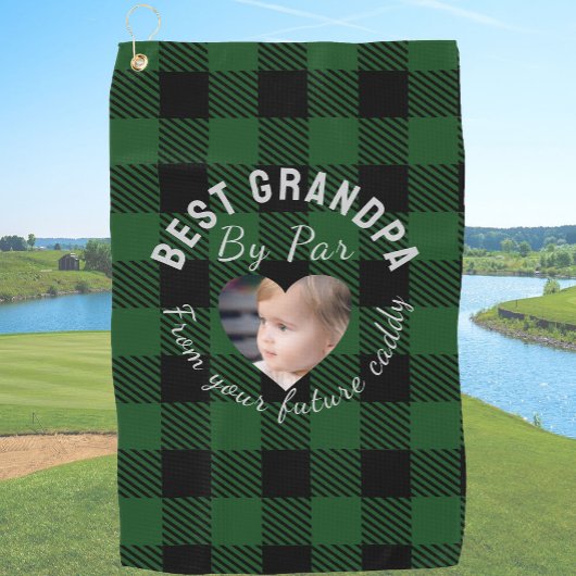 Best Grandpa Custom Kids Photo Green Buffalo Plaid Golfhandtuch