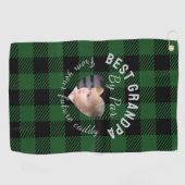 Best Grandpa Custom Kids Photo Green Buffalo Plaid Golfhandtuch (Horizontal)