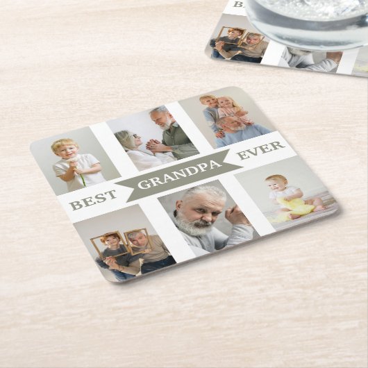 Best Grandpa Ever | Custom Photos Paper Coaster Rechteckiger Pappuntersetzer (angewinkelt)