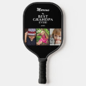 Best Grandpa Ever Keepsake 3 Photo Black Pickleball Schläger (Rückseite)