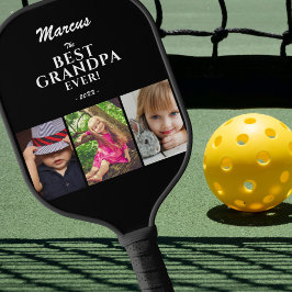 Best Grandpa Ever Keepsake 3 Photo Black  Pickleball Schläger