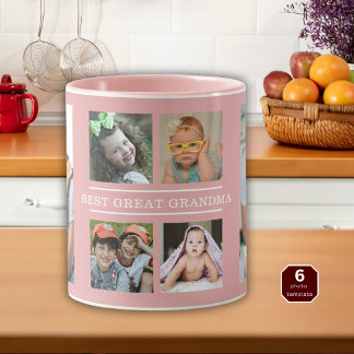 Best Great Grandma Grandkids 6 Photo Collage Pink Tasse