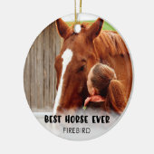 BEST HORSE EVENT Foto White Overlay Personalisiert Keramik Ornament (Links)