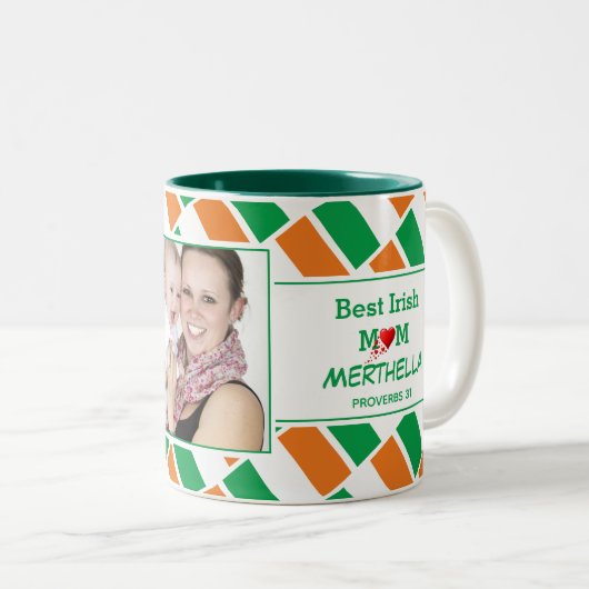 BEST IRISH MUM Personalisiertes Foto FLAG IRLAND Zweifarbige Tasse (VorderseiteRechts)