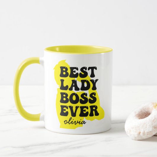 Best Lady Boss je Retro Gelbe Individuelle Name Ta Tasse (Mit Donut)