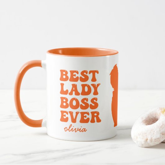Best Lady Boss je Retro Orange Individuelle Name Tasse (Mit Donut)