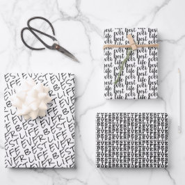 Best Life Ever Black and White Typografy Fun Geschenkpapier Set