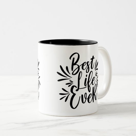 Best Life je Splash Kalligrafie Schwarz-Weiß Zweifarbige Tasse (VorderseiteRechts)