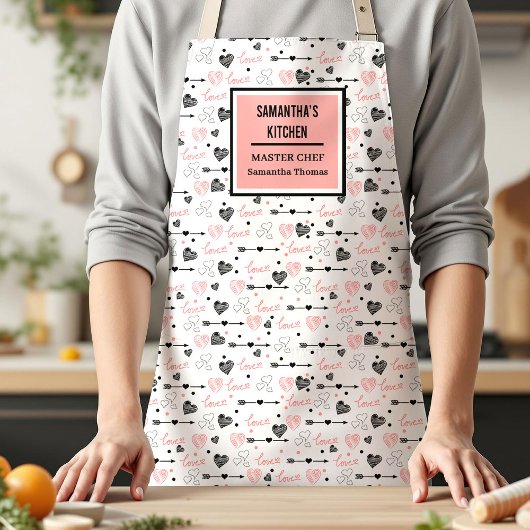 Best Love Gift Apron Pink Black Hearts Love Letter Schürze