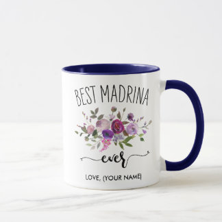 BEST MADRINA jemals (Ihr Name) Navy Lila Bouquet Tasse