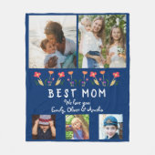 Best Mama Blume 5 Foto Collage Navy Blue Fleecedecke (Vorderseite)