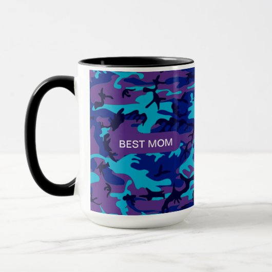 Best Mama Camouflage Dark Blue & Lila Pattern Tasse (Links)