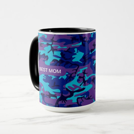 Best Mama Camouflage Dark Blue & Lila Pattern Tasse (Vorderseite Links)