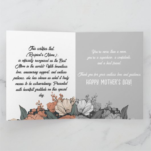 Best Mama Certificate am Muttertag Karte (Innenseite)