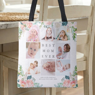 BEST MAMA EVENT 8 Foto Collage Floral Custom Text Tasche