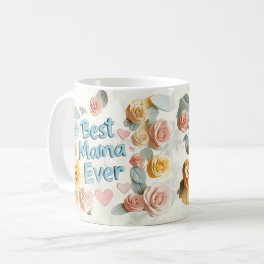 BEST MAMA EVER - 3D Blumendesign Kaffeetasse (Vorderseite Links)