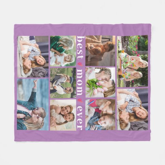 BEST MAMA EVER Hearts 10 Foto Collage Lavender Fleecedecke (Vorderseite (Horizontal))
