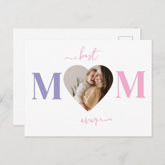 Best Mama Ever Personalisiert Heart Foto Postkarte (Vorne/Hinten)