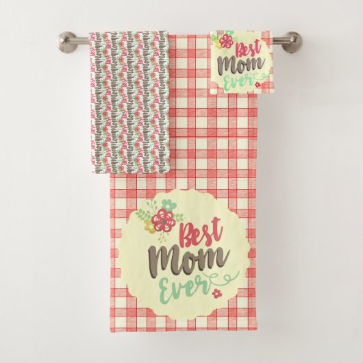 "Best Mama Ever" Red Gingham Handtuch Set Optionen (Insitu)