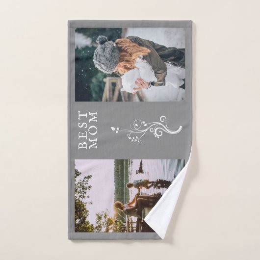 Best Mama Foliage 2 Custom Fotos Mother Grau Badhandtuch Set (Handtuch)