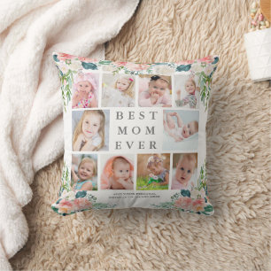 BEST MAMA JE 10 Foto Collage Floral Custom Text Kissen
