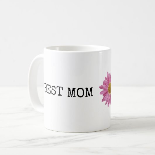 BEST MAMA JE Pink Daisy Blume Mütter Tag Kaffeetasse (Vorderseite Links)