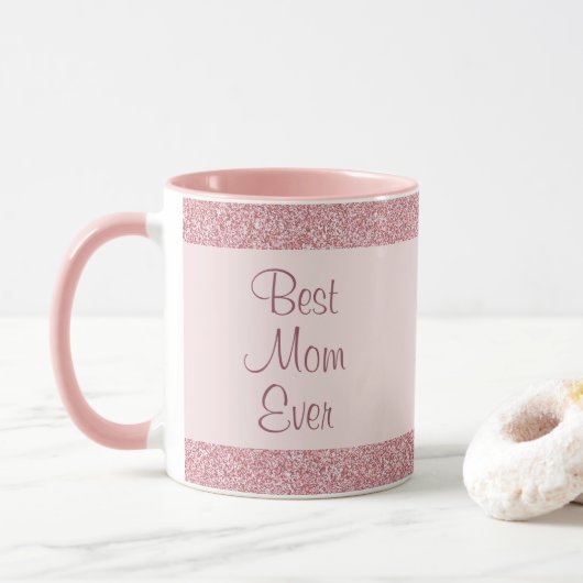 Best Mama je Rose Gold Glitzer Vorlage Tasse (Mit Donut)