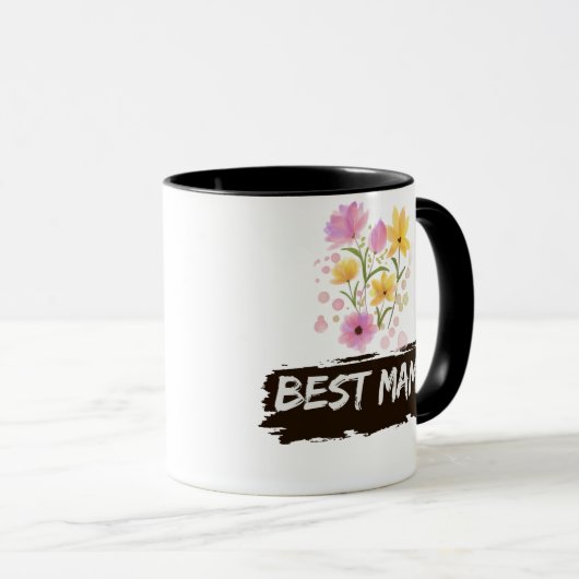 Best Mama Watercolour Flowers Coffee Mug Tasse (VorderseiteRechts)