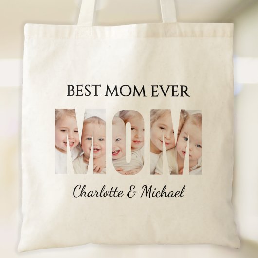 Best Mom Ever 3 Photos Cutout Letters Tragetasche