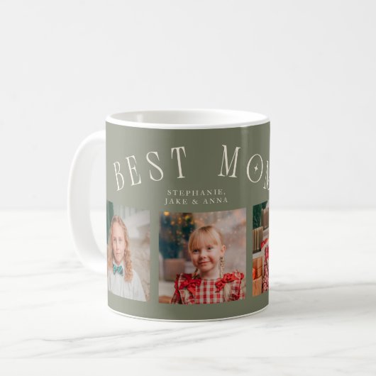 Best Mom Ever 4-Photo Sage Green Mothers Day  Kaffeetasse (Vorderseite Links)