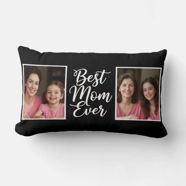 Best Mom Ever Black White Script 2 Photo Keepsake Lendenkissen (Vorderseite)