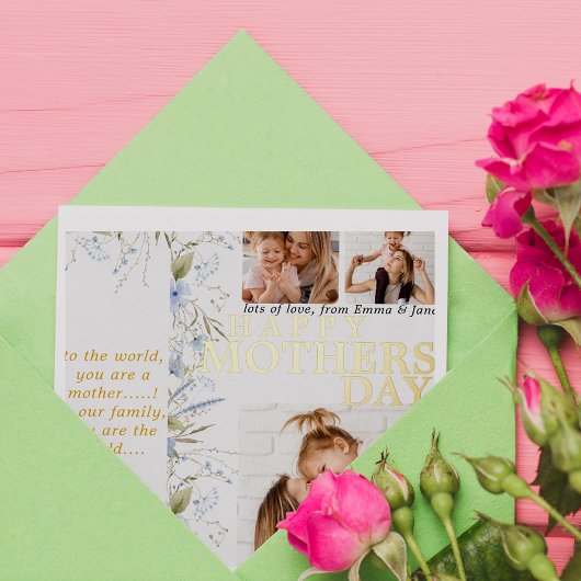 Best Mom Ever Blue Wild Floral Photo Mothers Day Folieneinladung