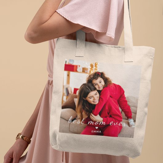 Best Mom Ever l Custom Photo & Text Typography Tragetasche