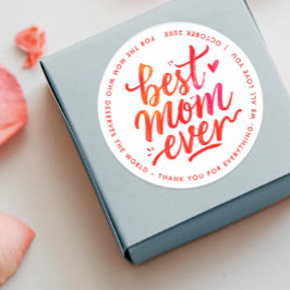 Best Mom Ever Modern Red And White Brush Script Runder Aufkleber