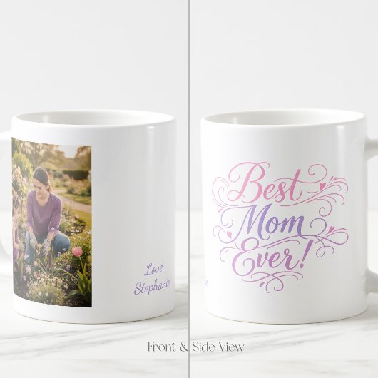 Best Mom Ever Pastel Hearts Custom Photo and Name Kaffeetasse