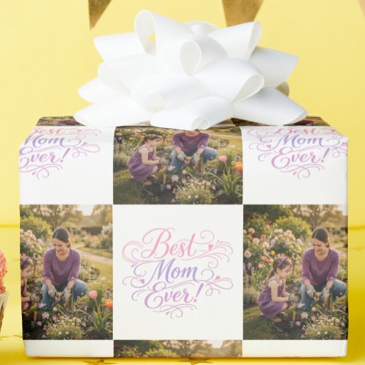 Best Mom Ever Pastel Hearts Custom Photo Geschenkpapier