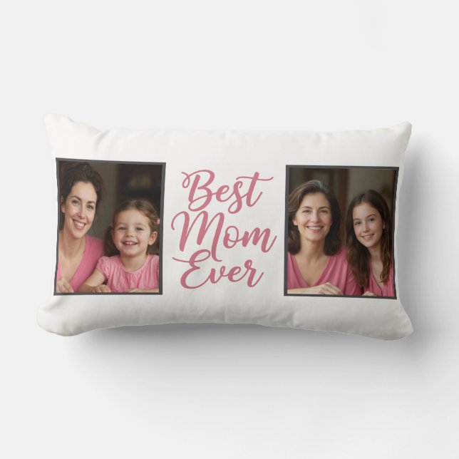 Best Mom Ever Pink Script 2 Photo Keepsake Lendenkissen (Vorderseite)