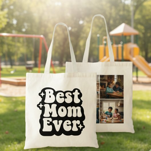 Best Mom Ever Retro Groovy 4 Photo Collage Tragetasche