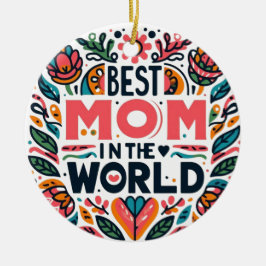 Best Mom In The World Folk Art Floral Mother's Day Keramik Ornament