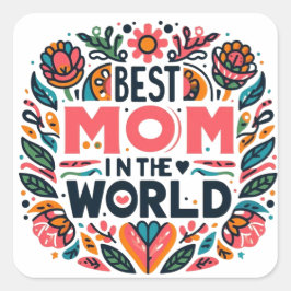 Best Mom In The World Folk Art Floral Mother's Day Quadratischer Aufkleber