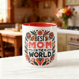 Best Mom In The World Folk Art Floral Mother's Day Tasse