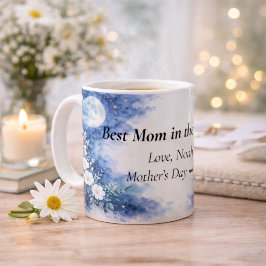 Best Mom in the World Moon Floral Blue Personalize Kaffeetasse