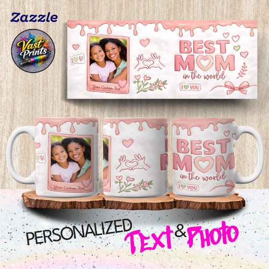 Best Mom in the World Pink Custom Text & Photo Kaffeetasse