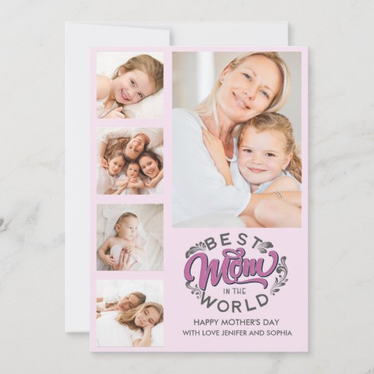 Best Mom In the World Scrip Photos Mom Pink Dankeskarte (Vorderseite)