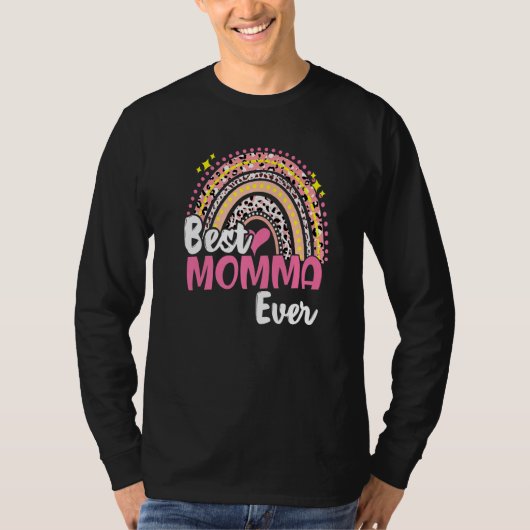 Best Momma Ever Funny Pink Leopard Regenbogenmütte T-Shirt (Vorderseite)