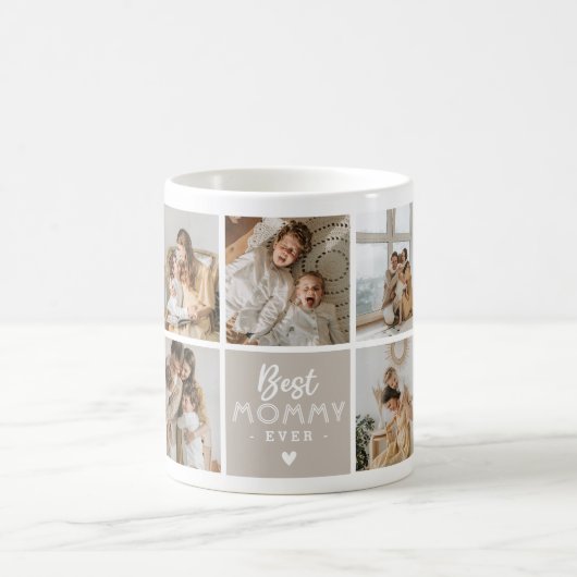 'Best Mommy Ever' Nachricht Custom 7 Foto Collage Kaffeetasse (Mittel)