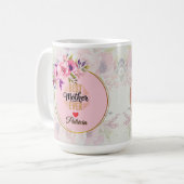 Best Mother Ever - Pink Floral Custom Name Kaffeetasse (Vorderseite Links)